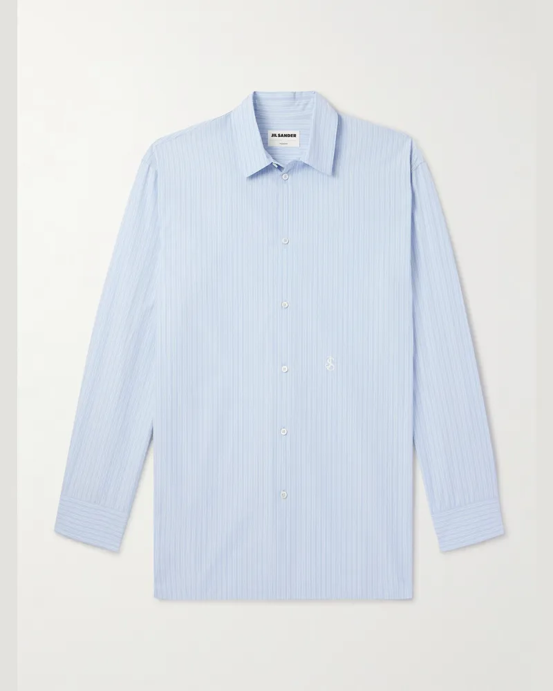 Jil Sander Thursday Hemd aus gestreifter Baumwollpopeline mit Logostickerei Blau