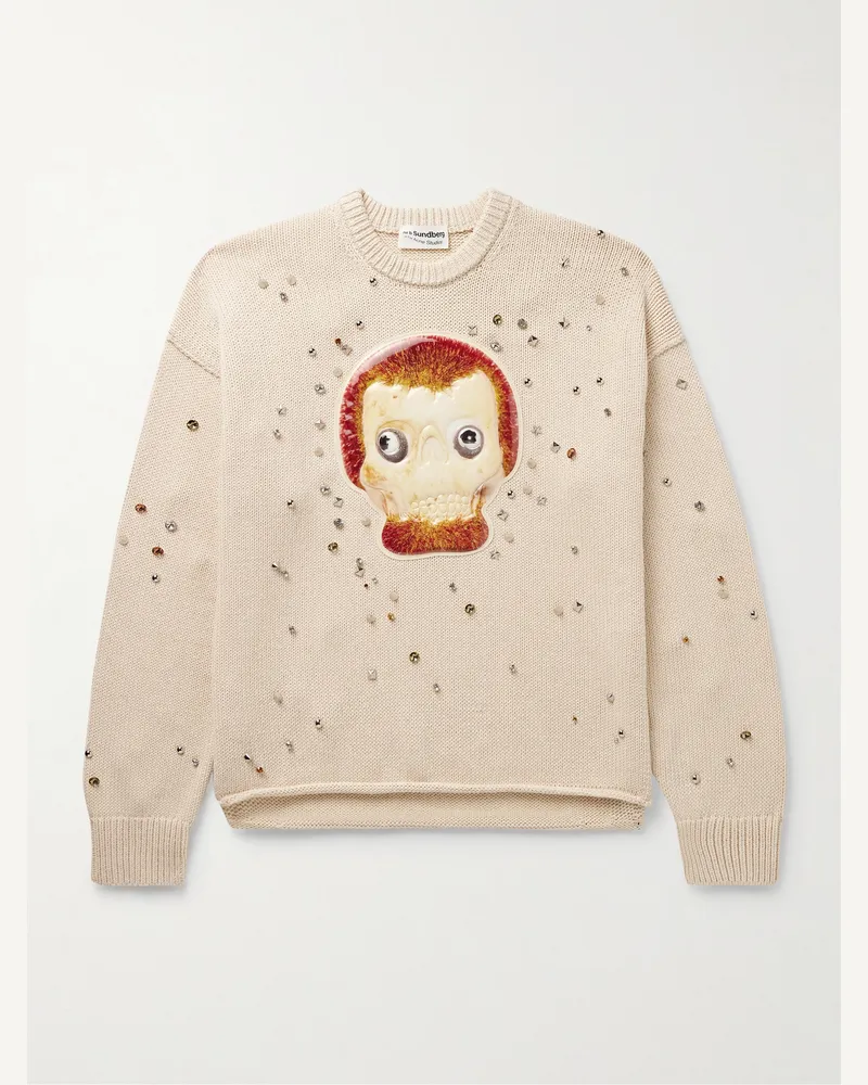 Acne Studios Per B. Sundberg Pullover aus einer Baumwollmischung mit Verzierung und Applikation Neutral