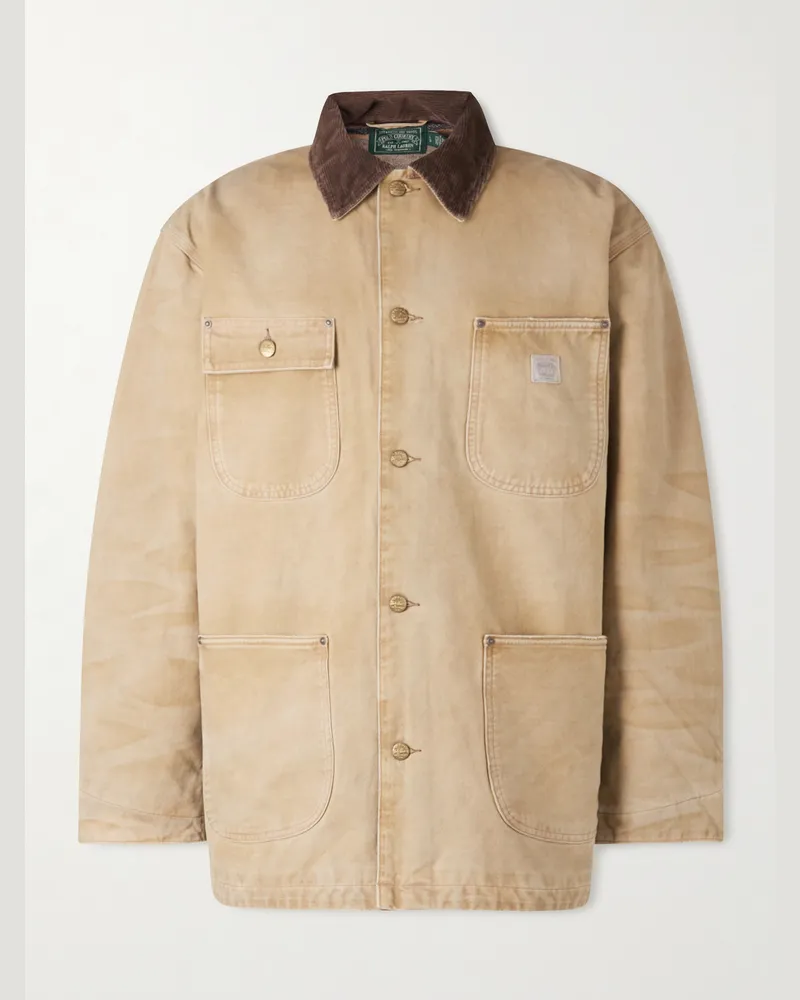 Ralph Lauren Corduroy-Trimmed Cotton-Canvas Field Jacket Brown