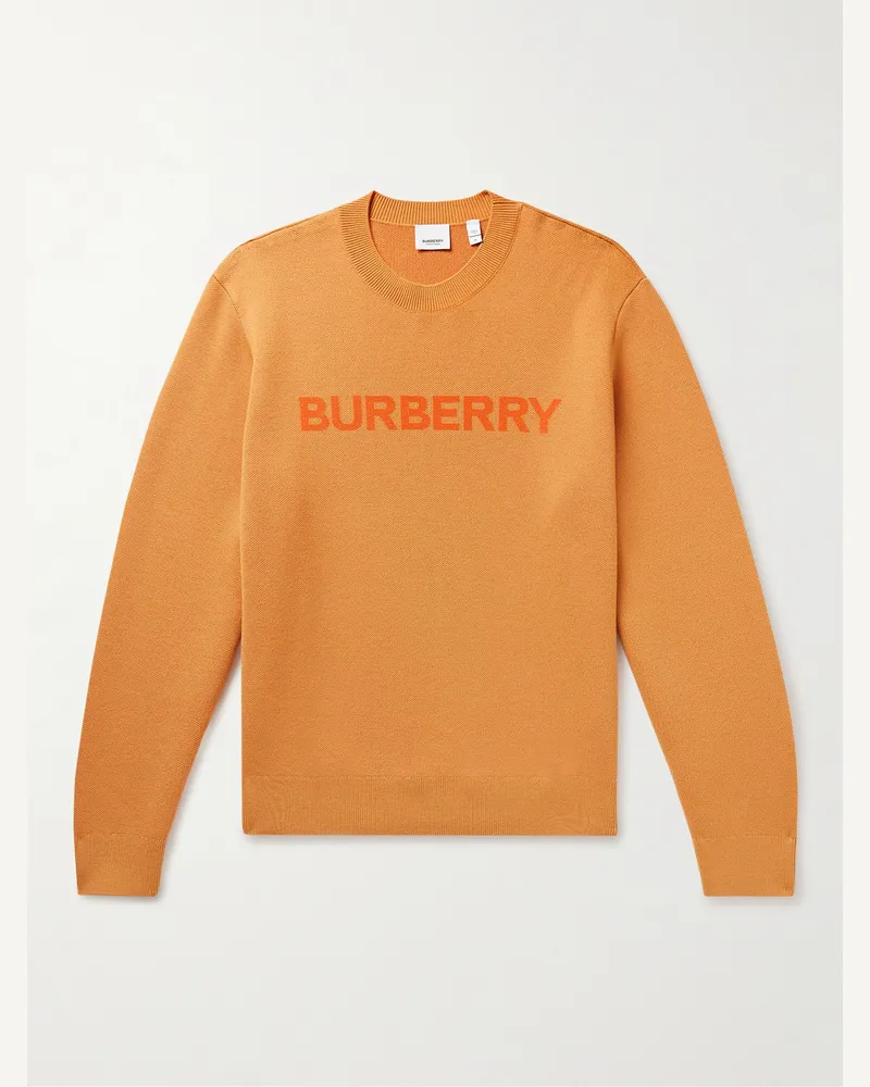Burberry Pullover aus einer Woll-Baumwollmischung mit Intarsienlogomotiv Orange