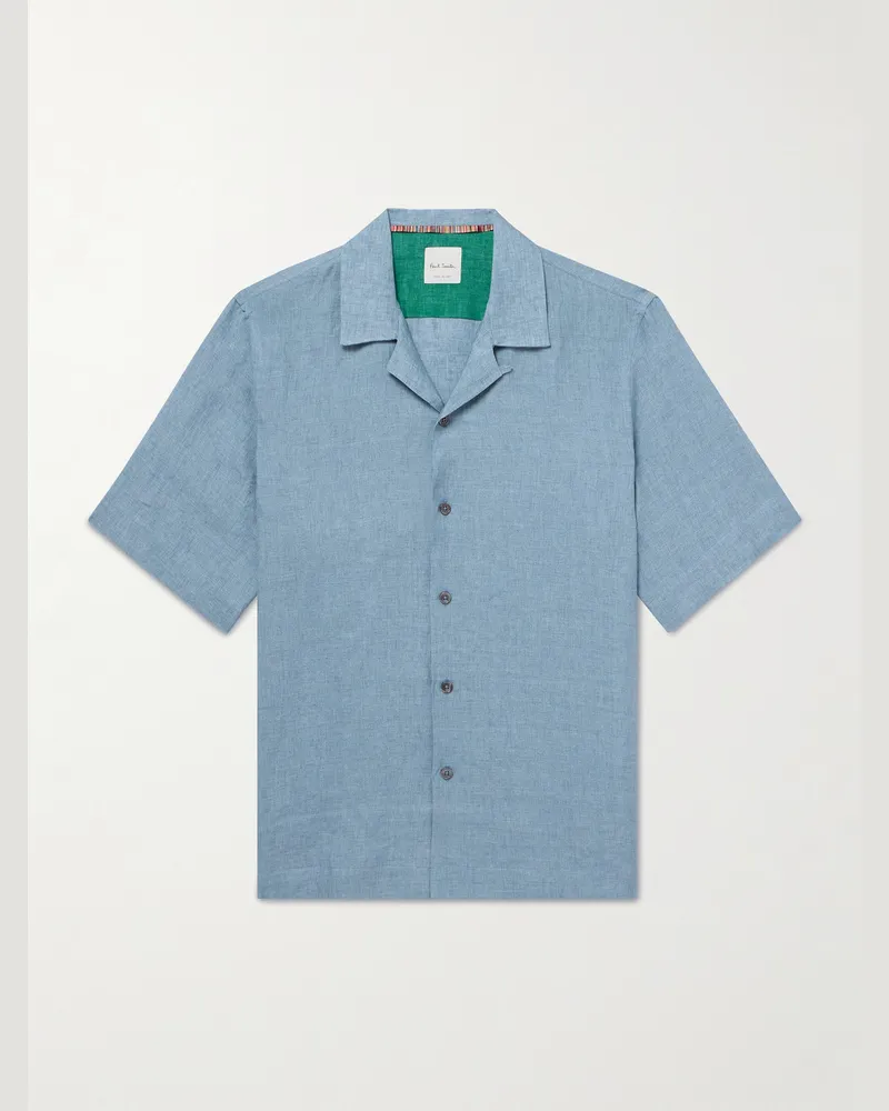 Paul Smith Hemd aus Leinen mit wandelbarem Kragen Blau