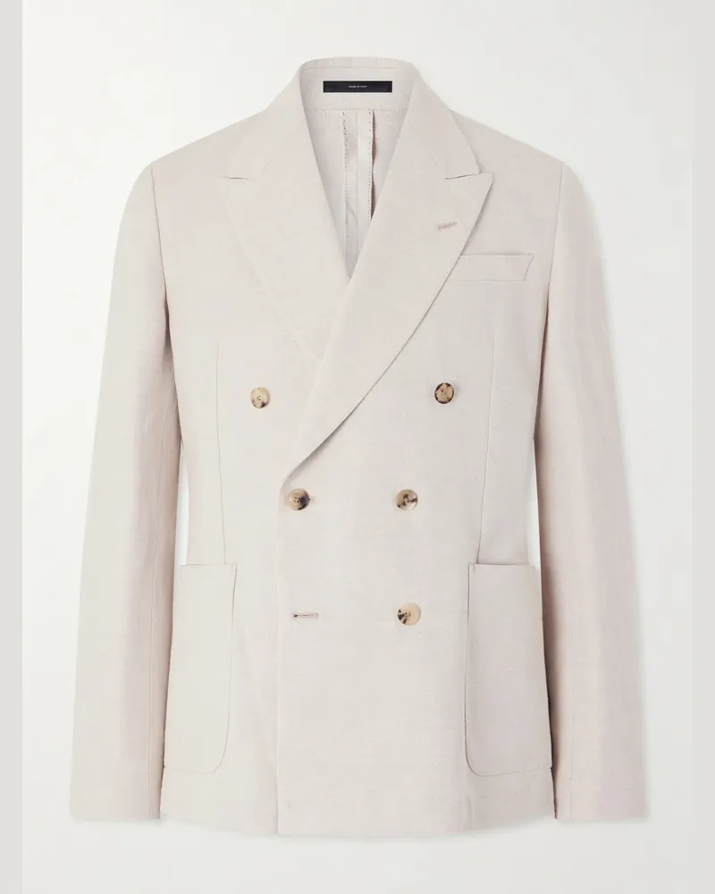 Paul Smith Double-Breasted Linen and Cotton-Blend Blazer Neutrals