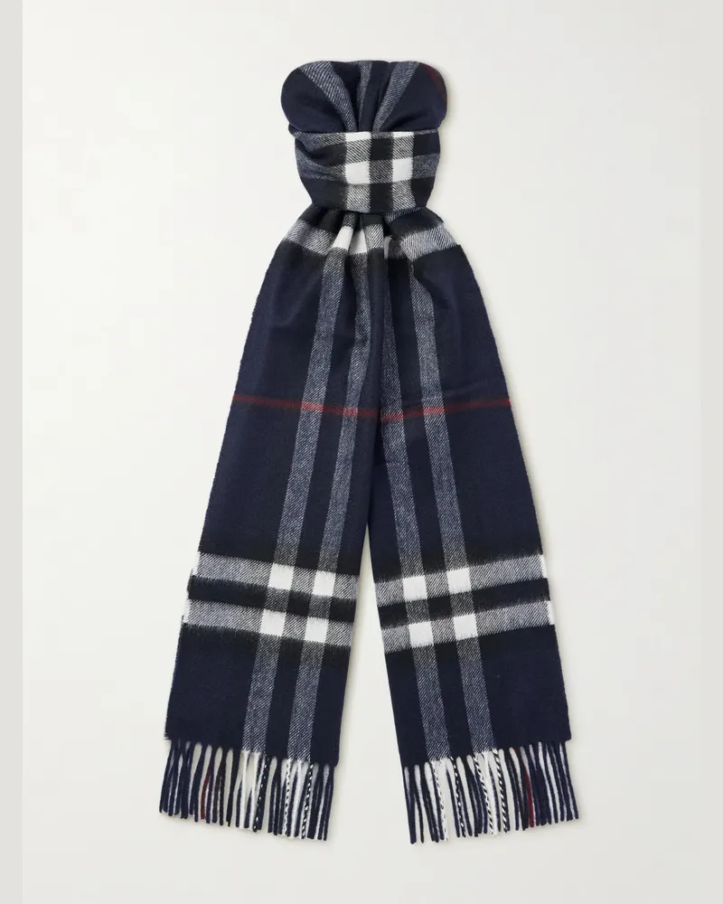 Burberry Schal aus Kaschmir mit Fransen und Karomuster Blau