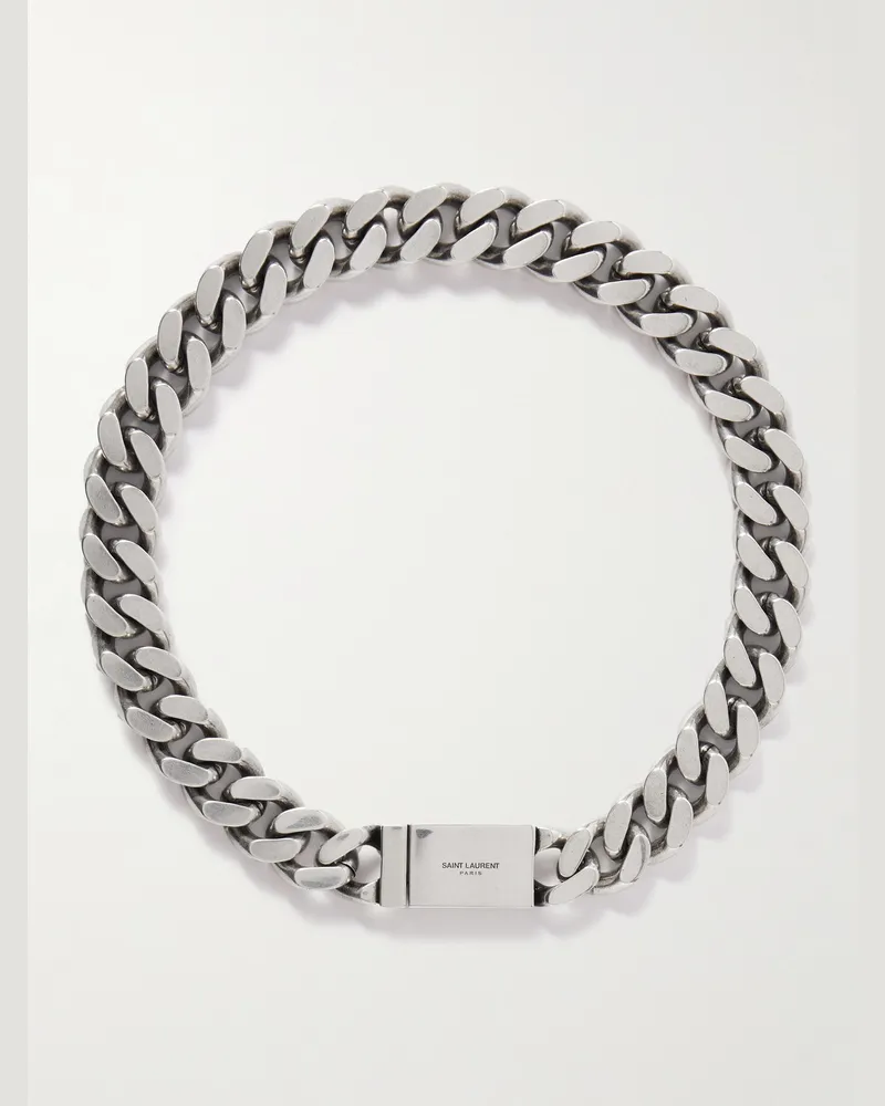 Saint Laurent Silberfarbene Gliederkette Silber
