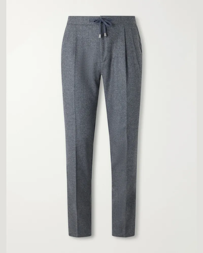 De Petrillo Straight-Leg Wool and Cashmere-Blend Drawstring Suit Trousers Gray