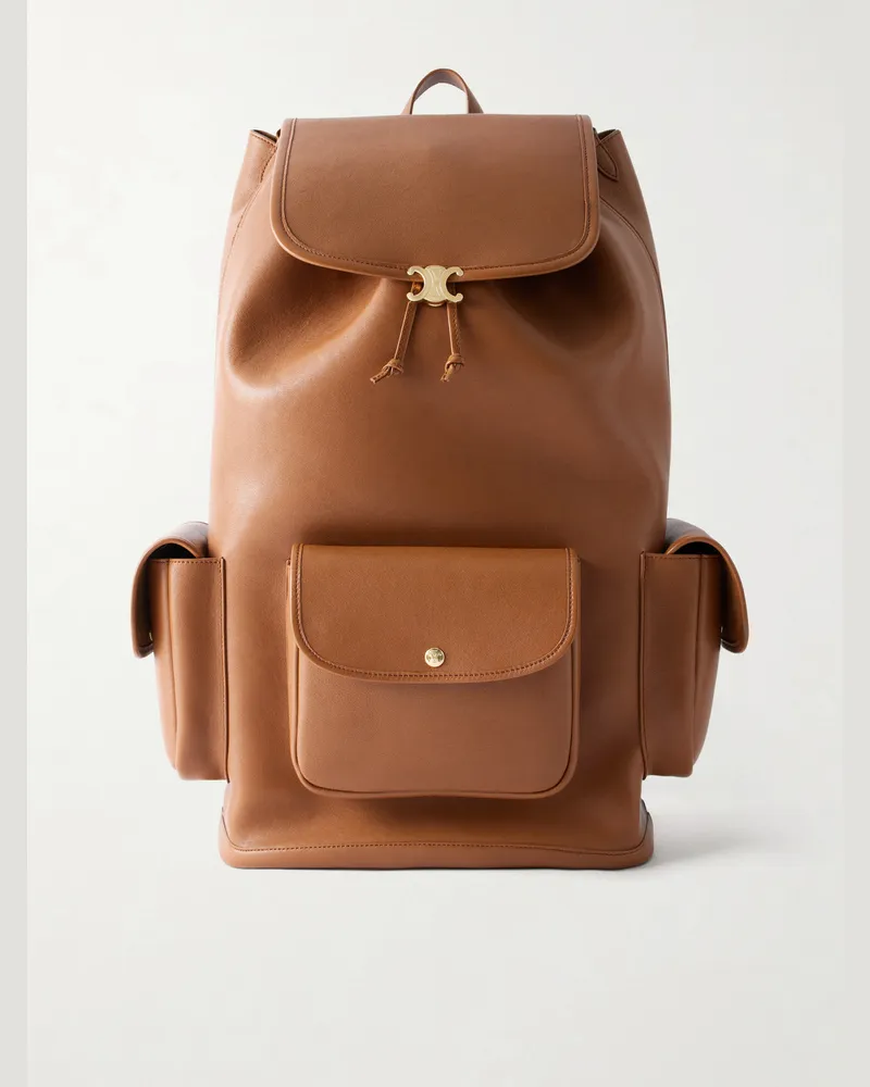 Celine Triomphe-Embellished Leather Backpack Brown