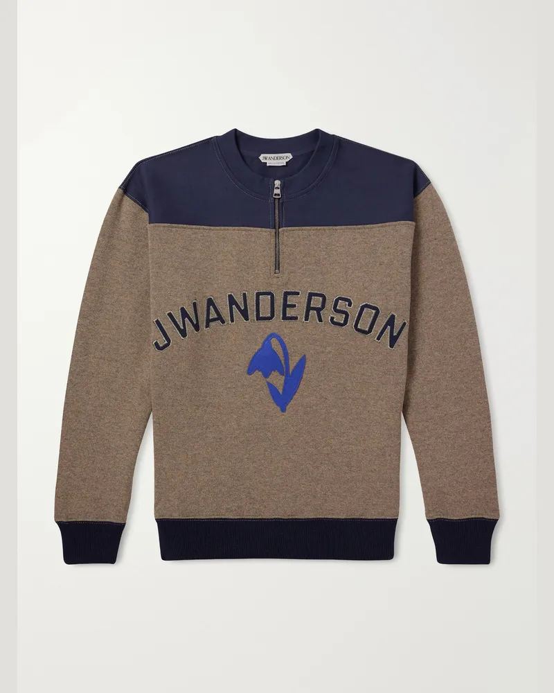 J.W.Anderson Logo-Embroidered Wool-Blend Jersey Sweatshirt Brown