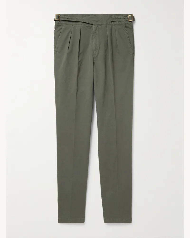 Rubinacci Manny schmal zulaufende Bundfaltenhose aus Baumwoll-Twill Grün