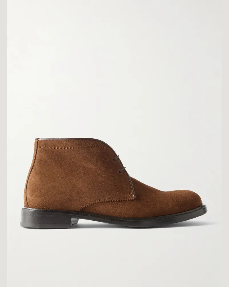 Brioni Desert Boots aus Veloursleder mit Lederbesatz Braun