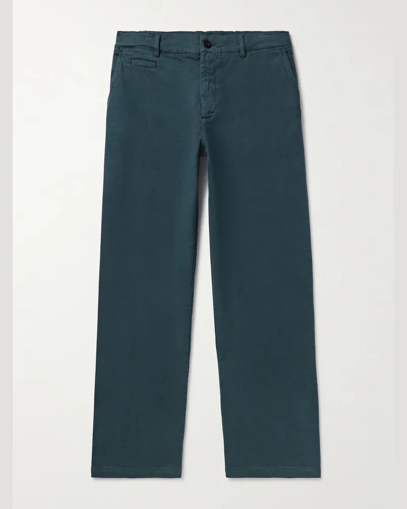 Portuguese Flannel Labura Straight-Leg Organic Cotton-Blend Twill Trousers Blue