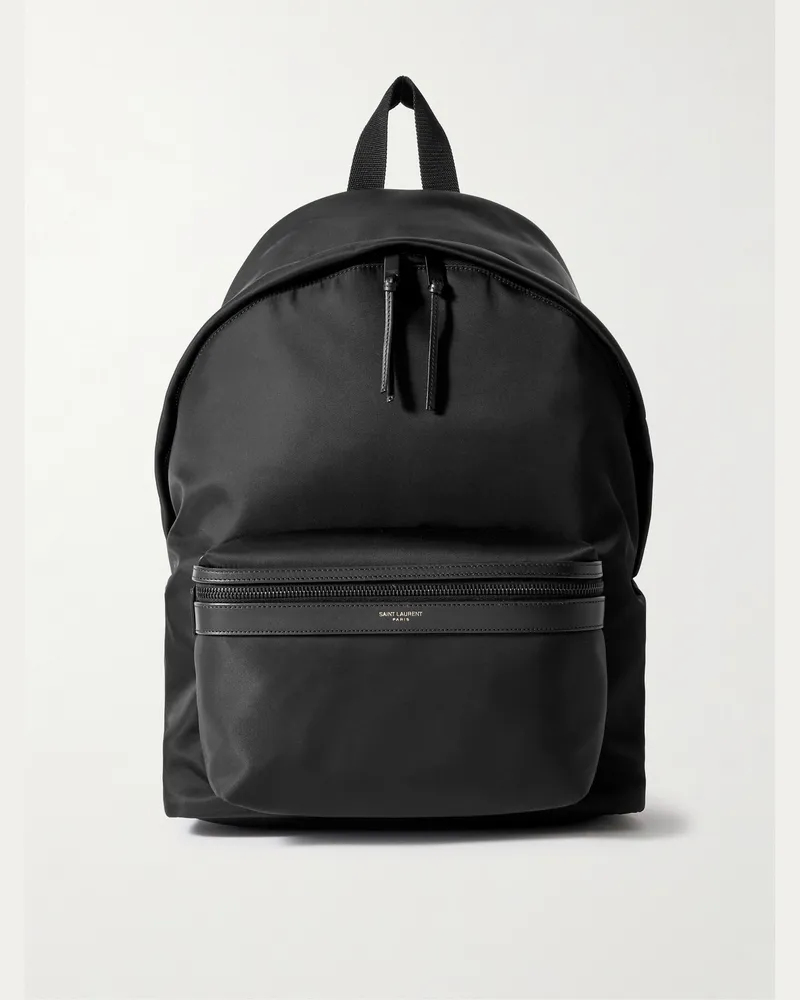 Saint Laurent City Leather-Trimmed Shell Backpack Black
