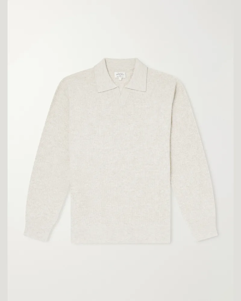 Hartford Ribbed Recycled Wool and Cashmere-Blend Polo Shirt Neutrals