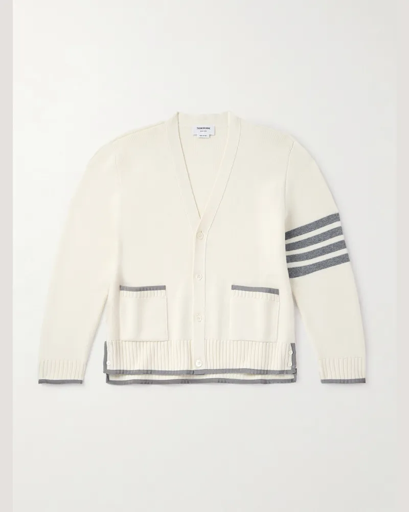 Thom Browne Cardigan aus Schurwolle mit Streifen und Ripsband Weiß