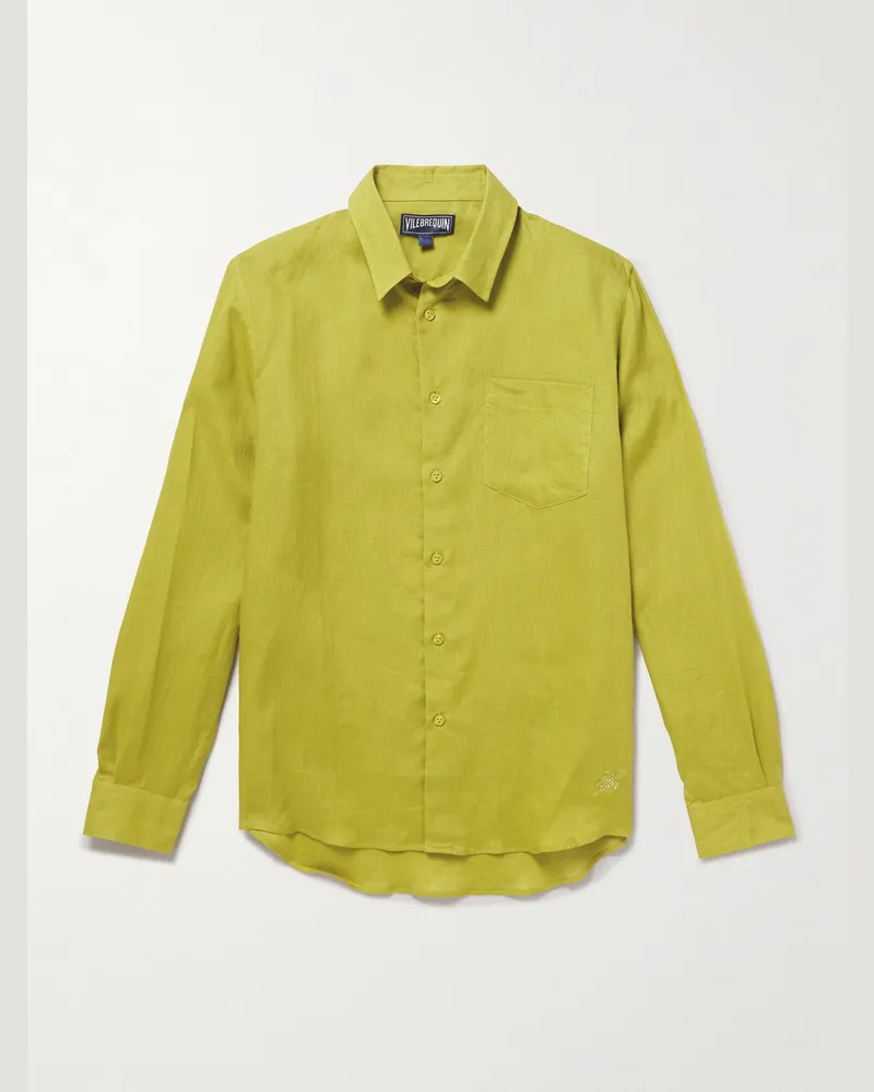 Vilebrequin Caroubis Hemd aus Leinen Grün