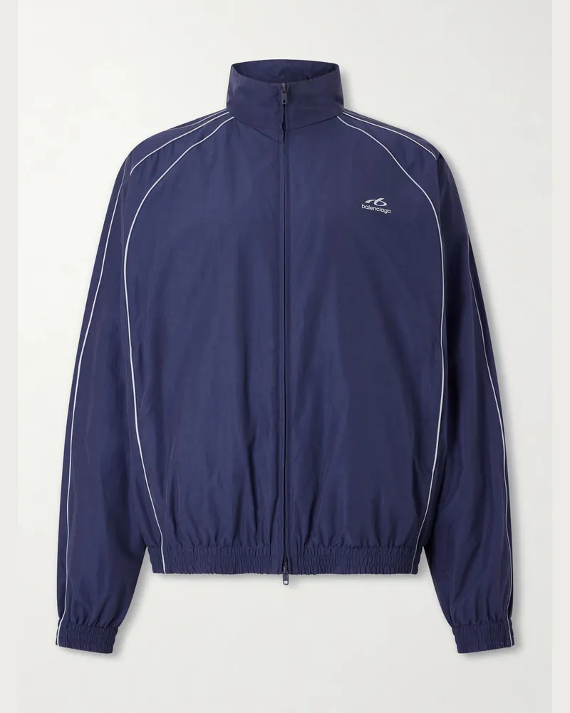Balenciaga Logo-Print Cotton-Blend Track Jacket Blue