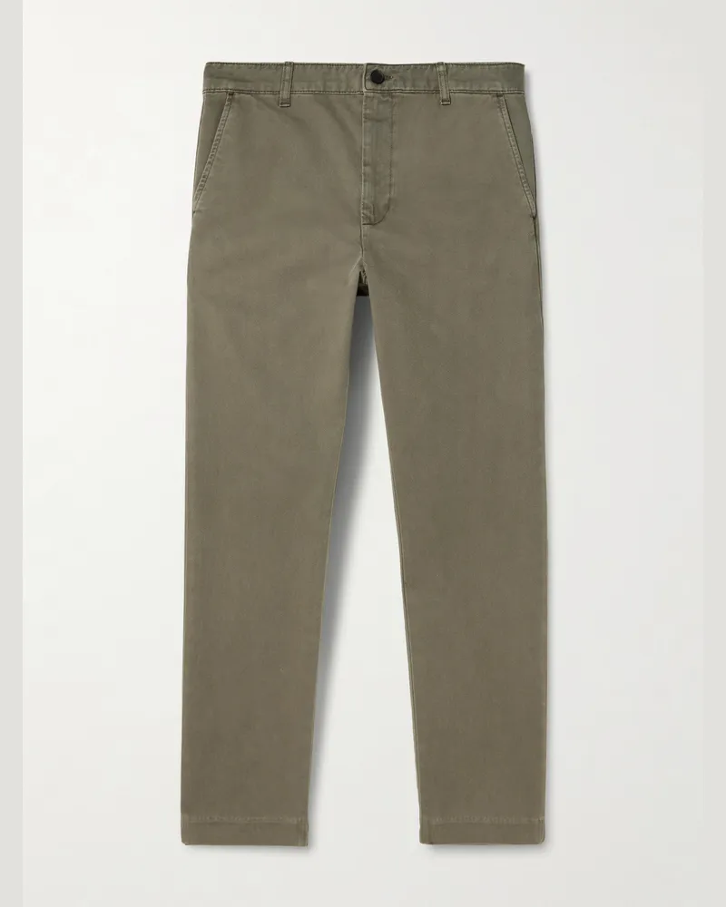 Frame Denim The Straight Cotton-Twill Chinos Green
