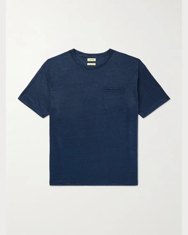 De Bonne Facture T-Shirt aus Leinen-Jersey Blau