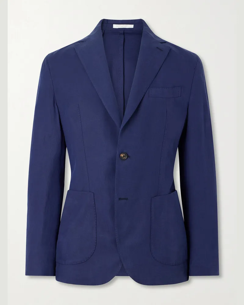 Eleventy Lyocell and Linen-Blend Suit Jacket Blue