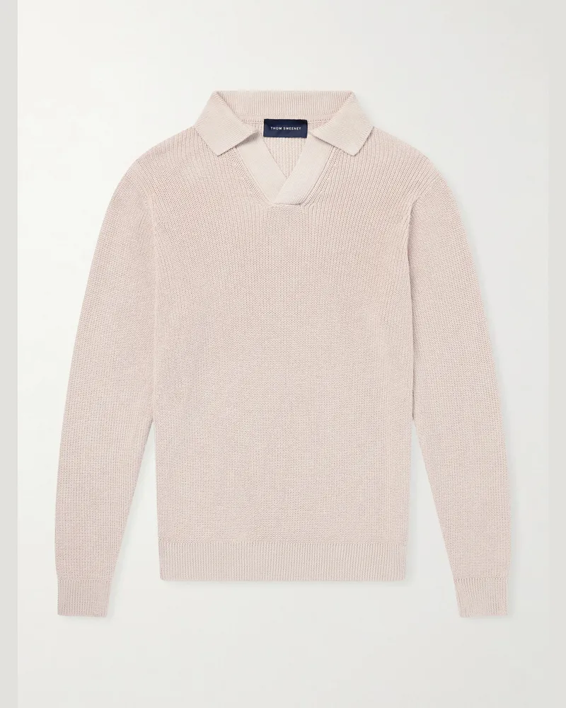 Thom Sweeney Cotton Long Sleeve Polo Neutrals
