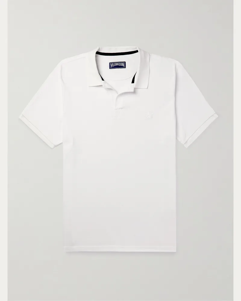 Vilebrequin Logo-Embroidered Cotton-Piqué Polo Shirt White