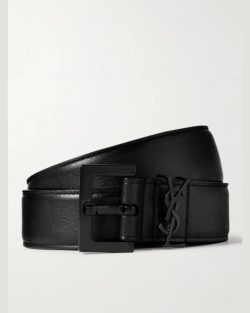 Saint Laurent 3cm Full-Grain Leather Belt Schwarz