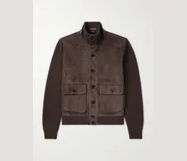 Jacke aus Merinowolle in Rippstrick und Veloursleder