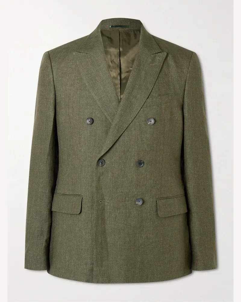 MR P. Double-Breasted Puppytooth Linen Suit Jacket Green
