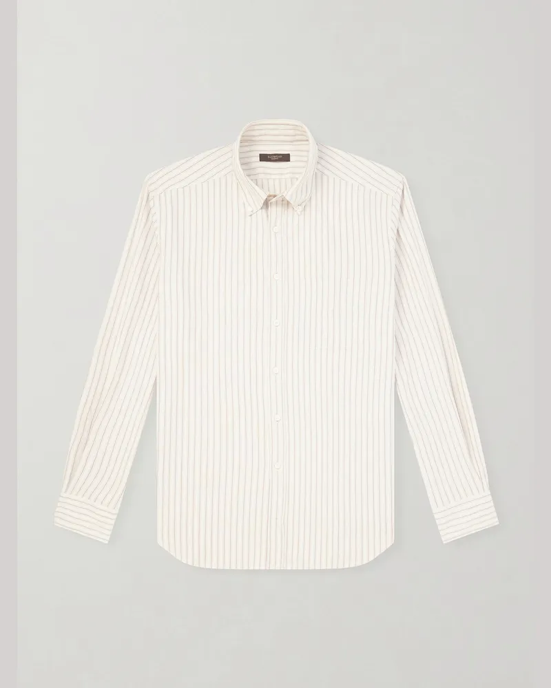 Slowear Glanshirt Hemd aus gestreiftem Biobaumwoll-Oxford mit Button-Down-Kragen Neutral