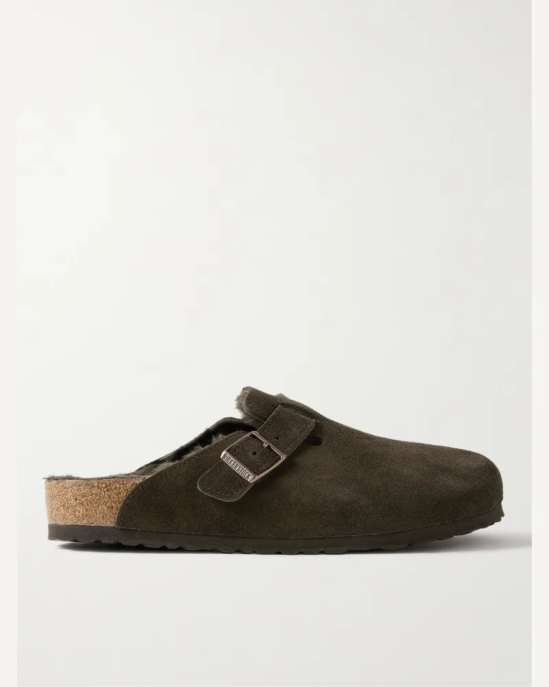 Birkenstock Boston Clogs aus Veloursleder mit Shearling-Futter Braun