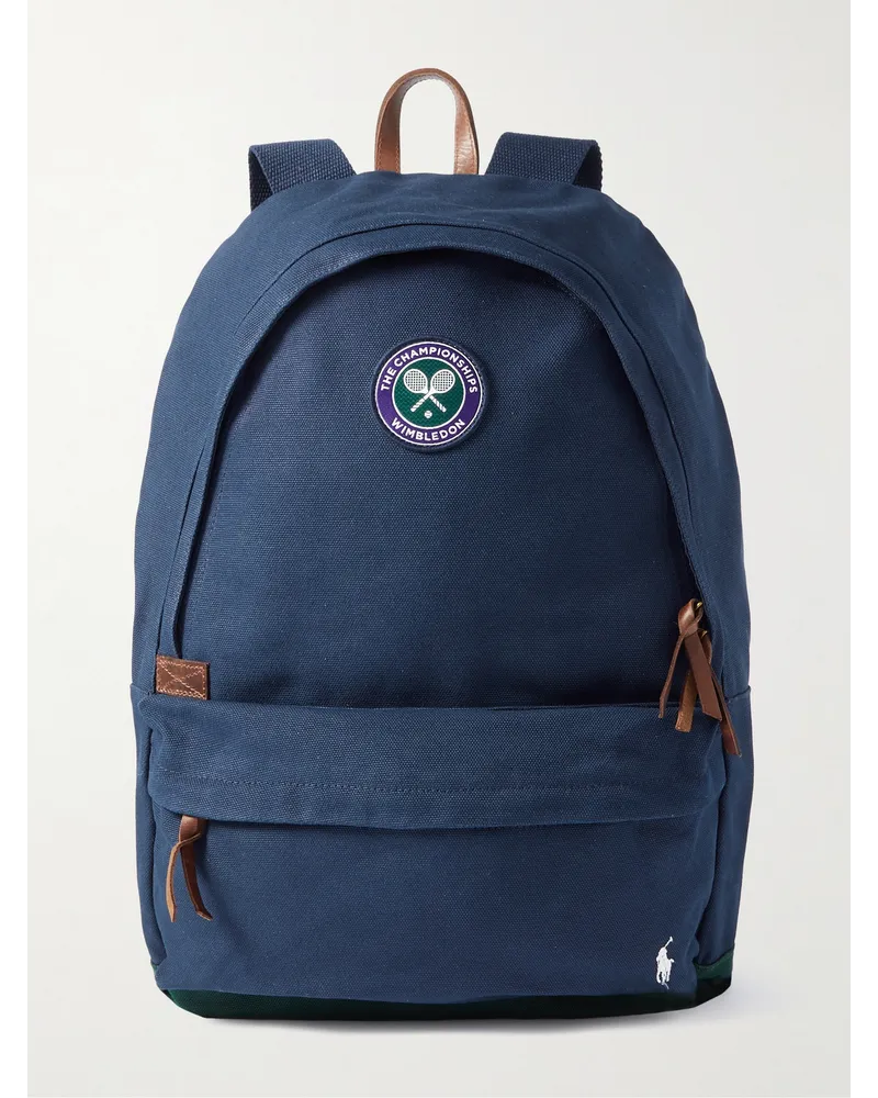 Ralph Lauren Wimbledon Rucksack aus Canvas mit Lederbesatz und Logoapplikation Blau