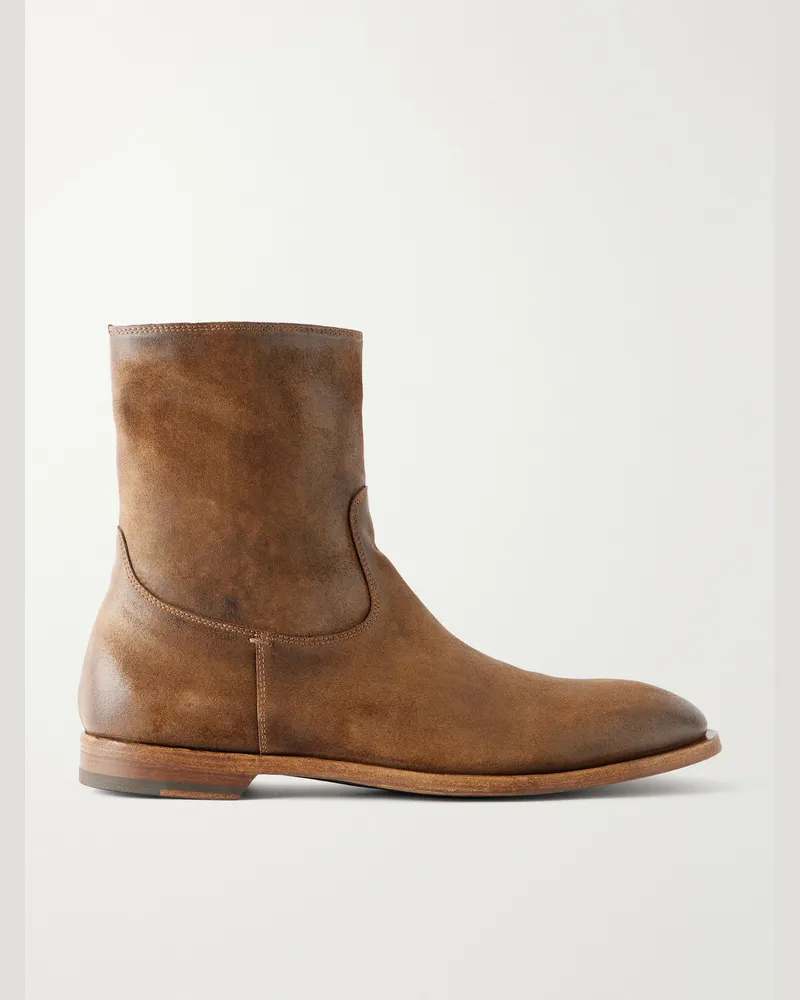Officine Creative Italia Waxed-Suede Biker Boots Brown