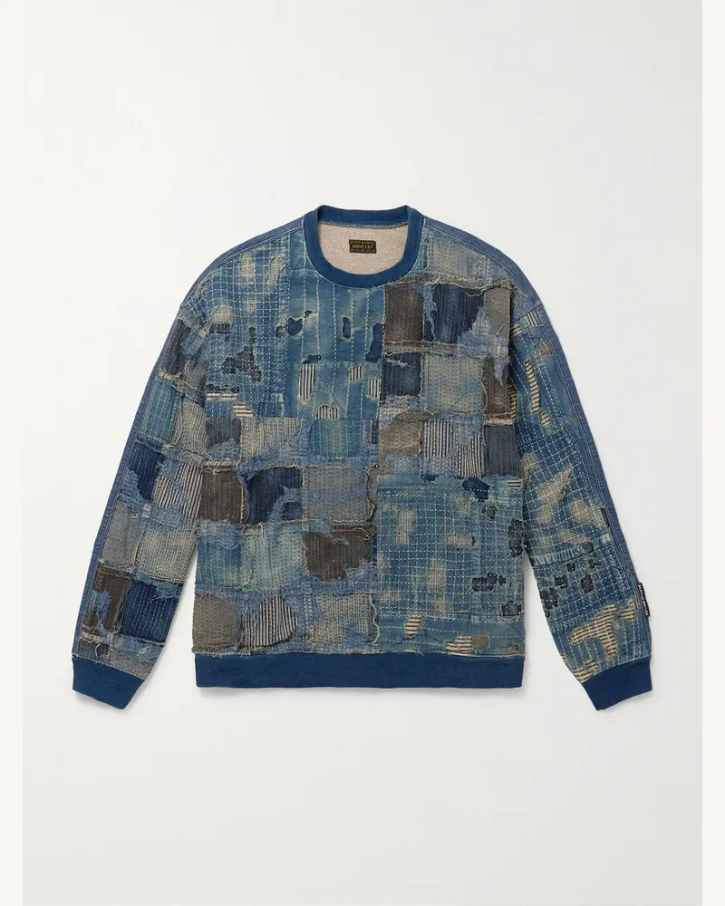 KAPITAL Boro Sweatshirt aus einer Baumwoll-Leinenmischung in Patchwork- und Distressed-Optik Blau
