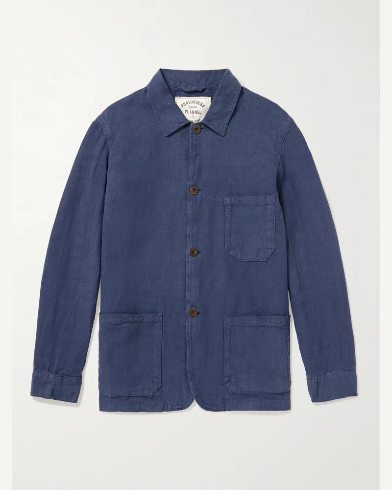 Portuguese Flannel Labura Slim-Fit Linen Jacket Blue