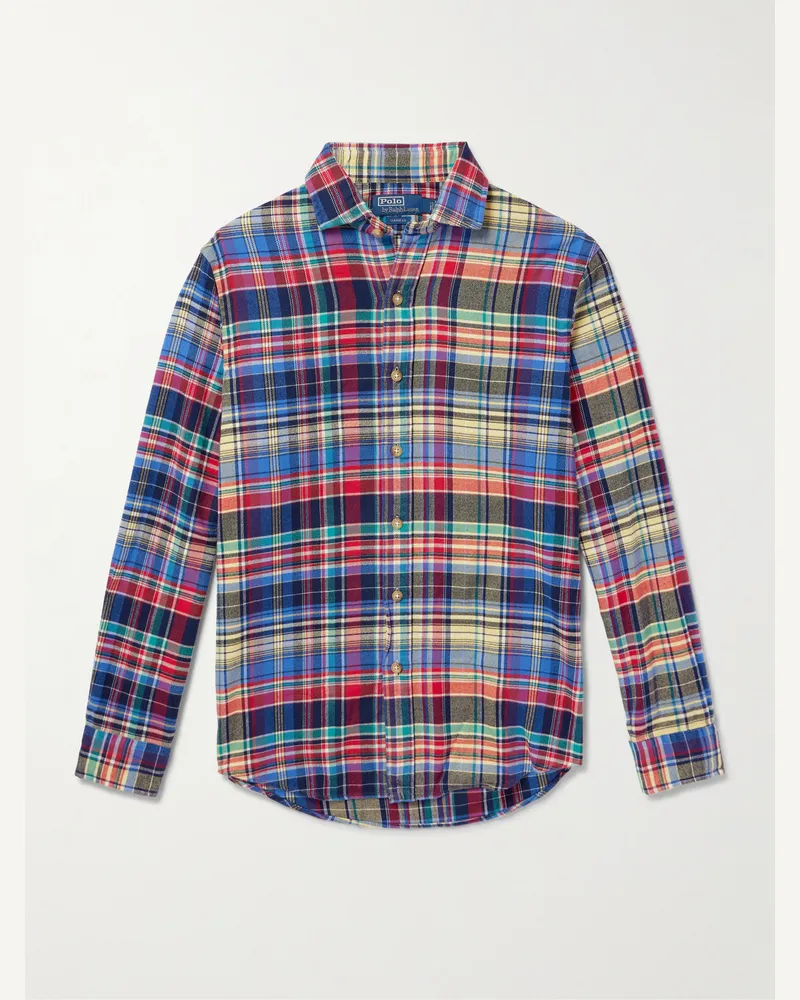 Ralph Lauren Kariertes Hemd aus Baumwollflanell Blau