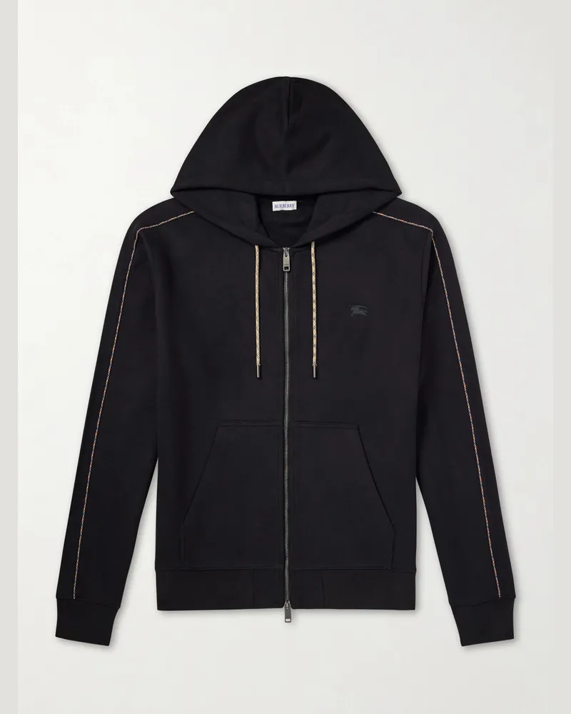 Burberry Logo-Embroidered Cotton-Jersey Zip-Up Hoodie Black
