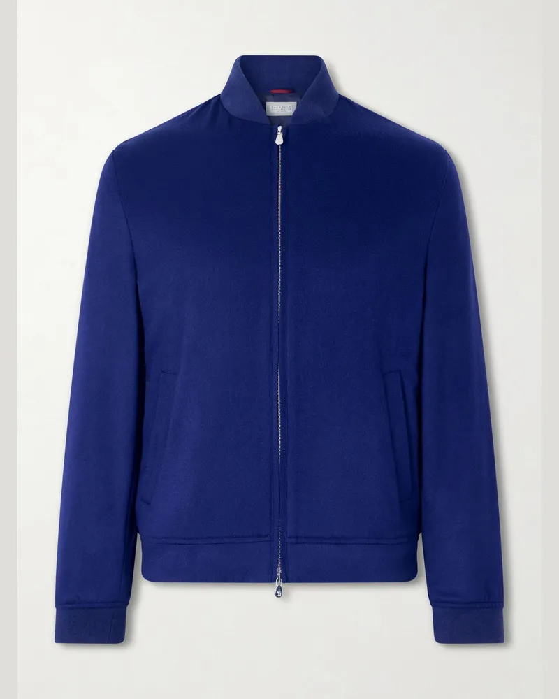 Brunello Cucinelli Cashmere Bomber Jacket Blue
