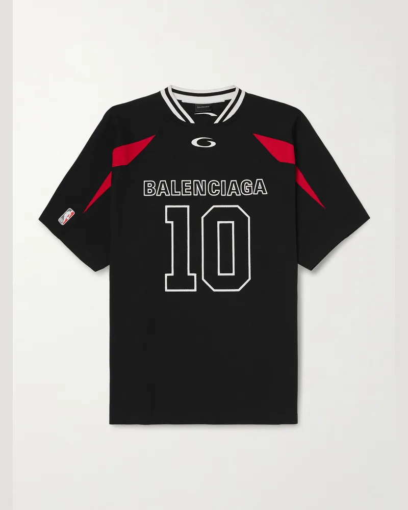 Balenciaga NBA Oversized Logo-Embroidered Cotton-Jersey T-Shirt Black