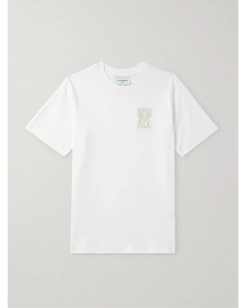 Casablanca Paris Tennis Pastelle T-Shirt aus Biobaumwoll-Jersey mit Print Weiß