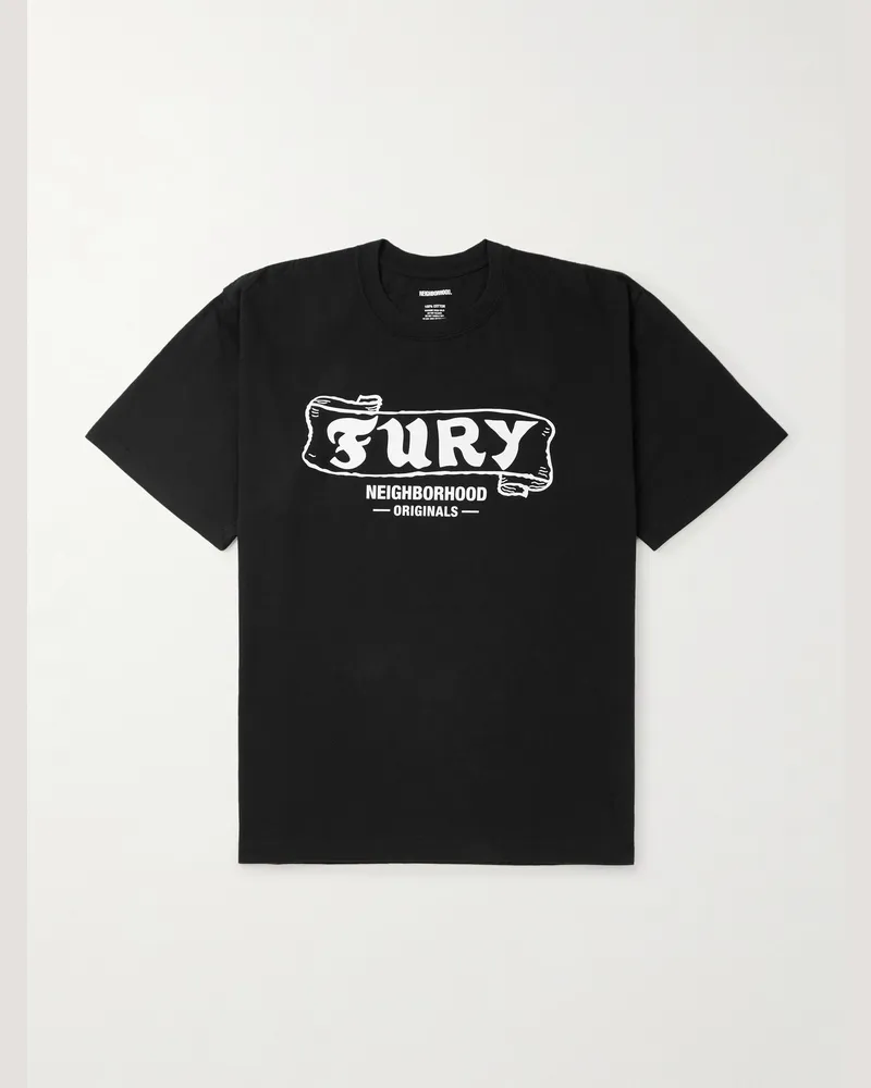 Neighborhood Printed Cotton-Jersey T-Shirt Black
