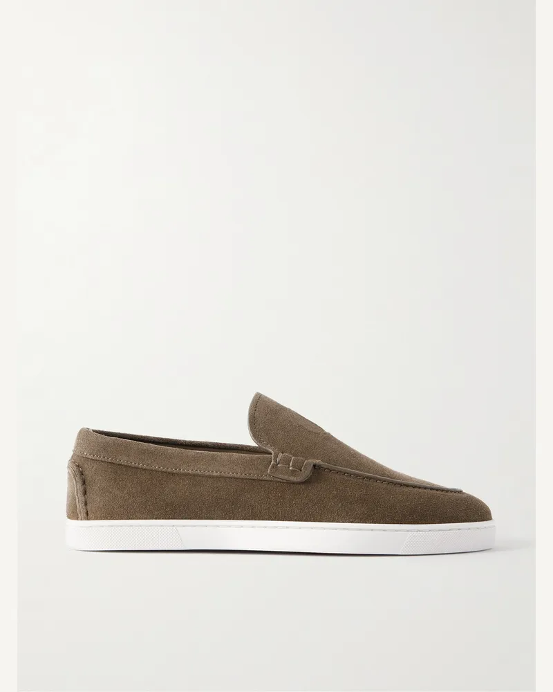 Christian Louboutin Moonboat Suede Loafers Gray