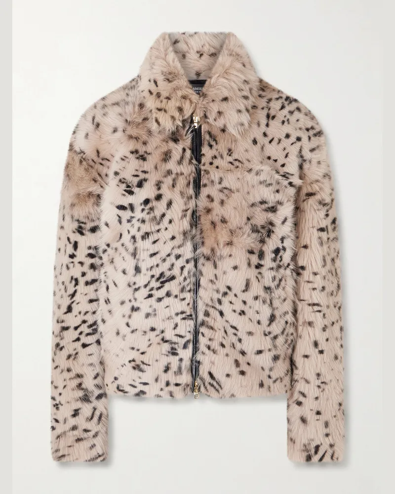 Amiri Jacke aus Plüschmaterial mit Lederbesatz Braun