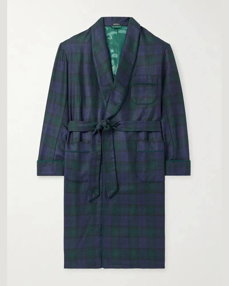 Rubinacci Gestreifter Morgenmantel aus Woll-Twill mit Gürtel Blau