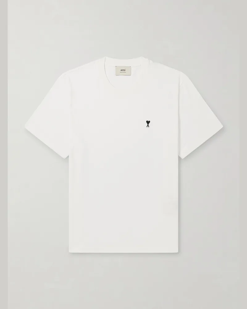 AMI Paris T-Shirt aus Baumwoll-Jersey mit Logostickerei Weiß