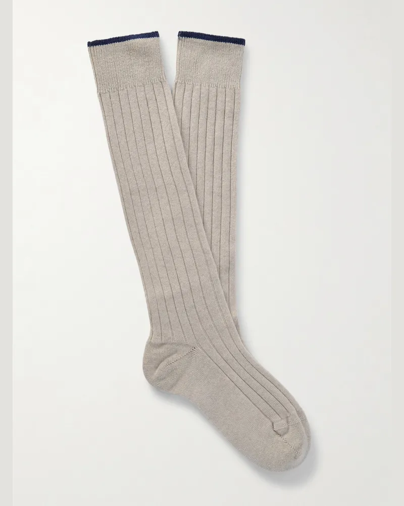 Brunello Cucinelli Ribbed Virgin Wool-Blend Socks Neutrals
