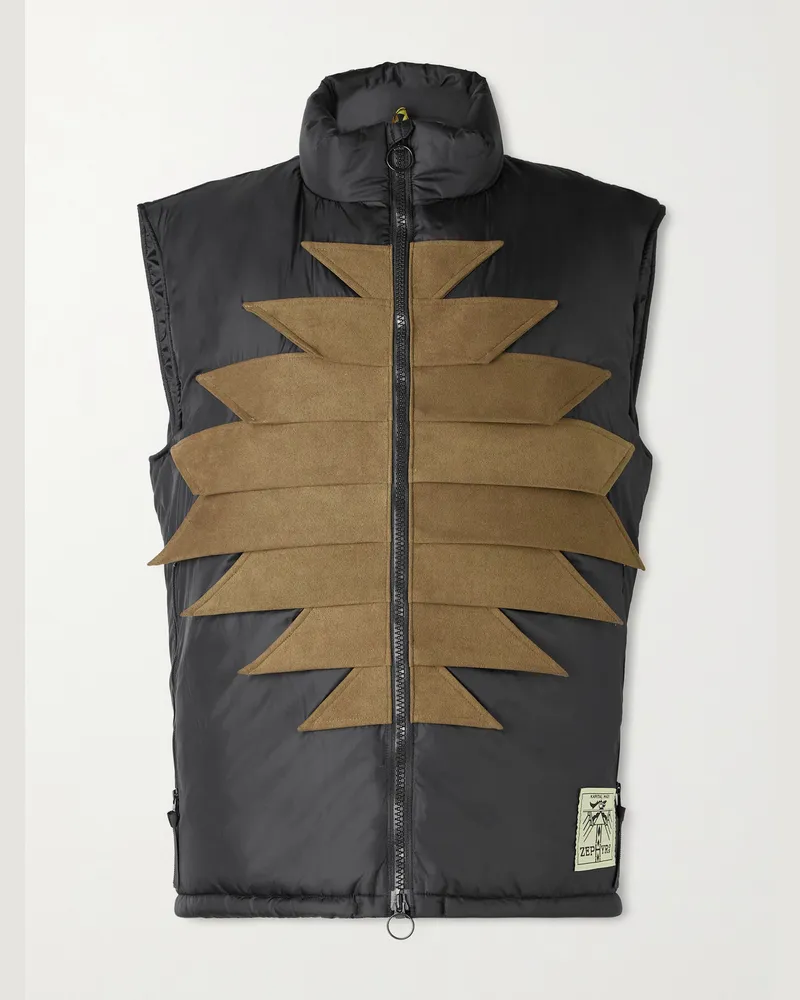 KAPITAL Zepher Suede-Trimmed Shell Gilet Black