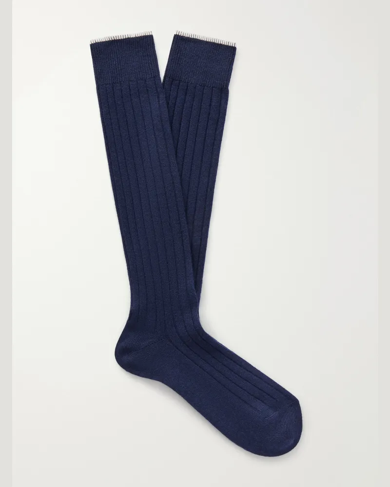 Brunello Cucinelli Ribbed Cashmere Socks Blue