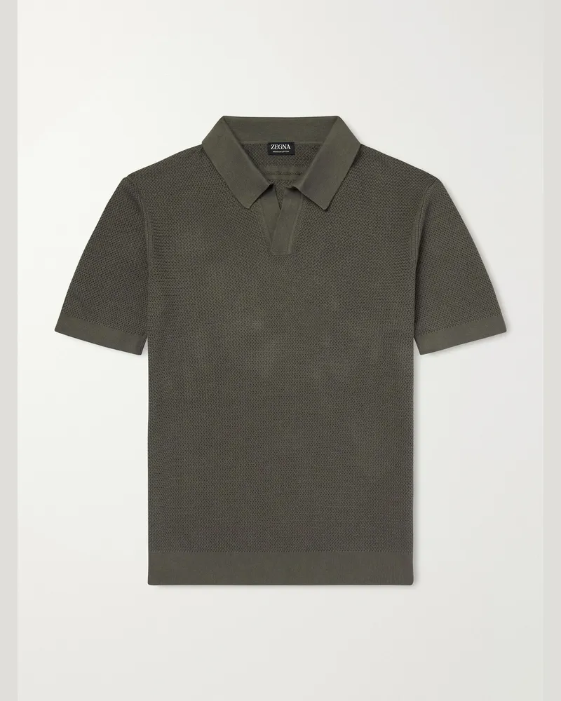 Ermenegildo Zegna Slim-Fit Cotton-Piqué Polo Shirt Green