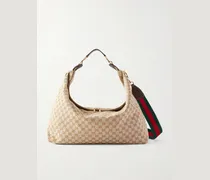 Brera Large Webbing- and Leather-Trimmed Monogrammed Canvas Tote Bag