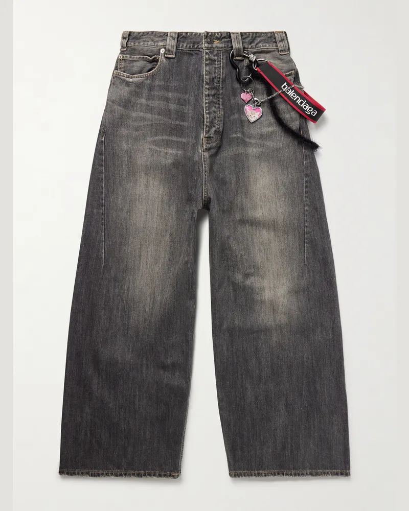 Balenciaga Wide-Leg Embellished Jeans Gray