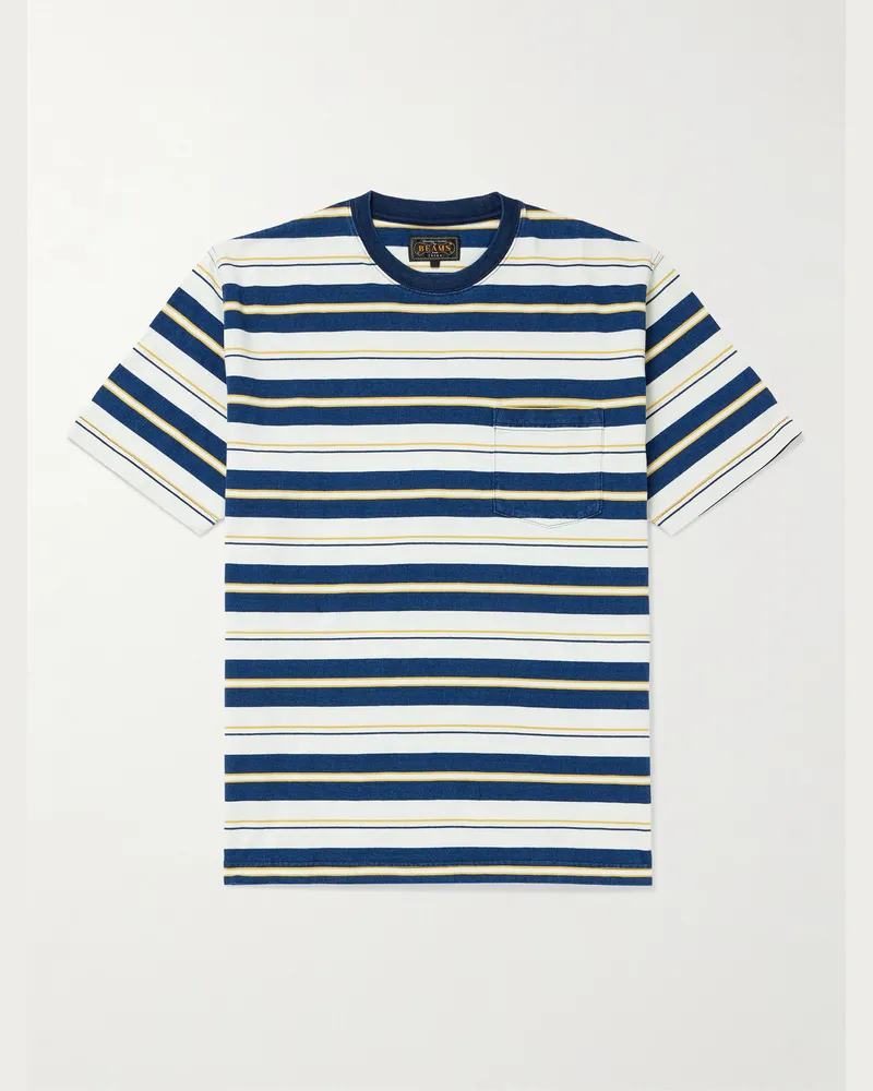 Beams Plus T-Shirt aus Baumwoll-Jersey mit Streifen Blau